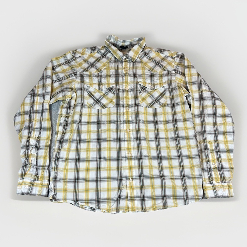 Patagonia Mens Shirt L Beige Brown Yellow‎ Plaid Button Front Organic Cotton